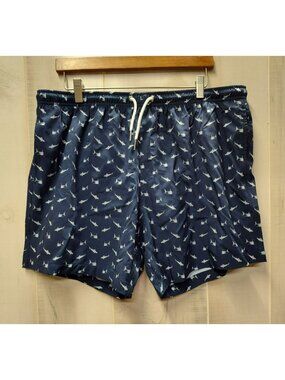 Bermies Swim Trunks, Mens XL, Navy Blue w Sharks, Mesh Brief Liner, NWT $50 MSRP